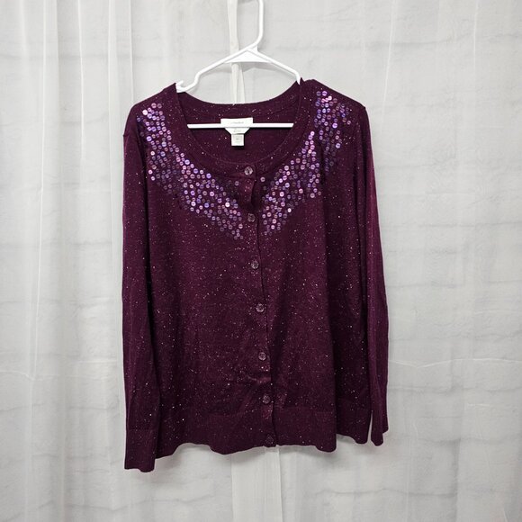 CJ Banks Purple Metallic Sequin Cardigan Sweater Bling 2X - Picture 7 of 11